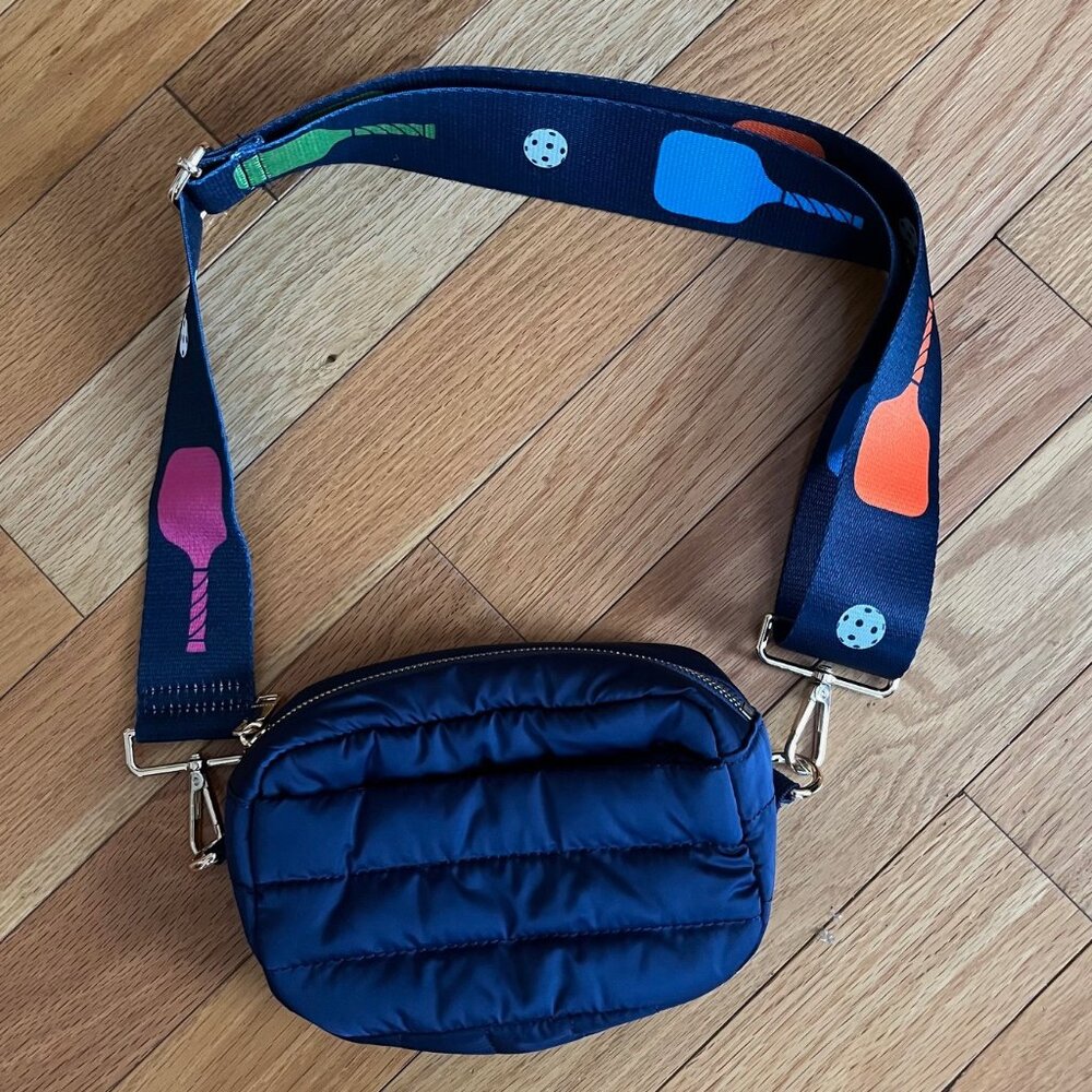 Ahdorned Quilted Puffer Crossbody Bag with Pickleball Strap